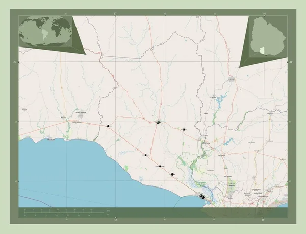 ウルグアイのサンノゼ県 ストリートマップを開く 地域の主要都市の場所 コーナー補助位置図 — ストック写真