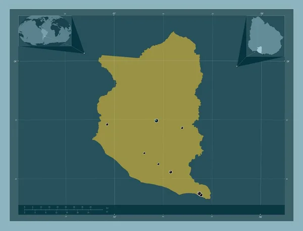 San Jose 乌拉圭省 固体的颜色形状 该区域主要城市的所在地点 角辅助位置图 — 图库照片