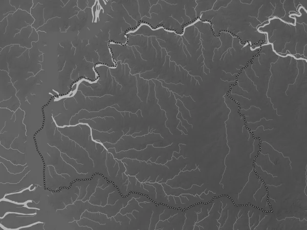 Soriano Abteilung Uruguay Graustufen Höhenkarte Mit Seen Und Flüssen — Stockfoto