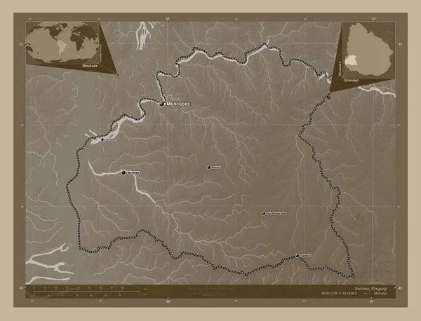 Соріано Департамент Уругваю Висота Карти Забарвлена Сепії Тонів Озерами Річками — стокове фото