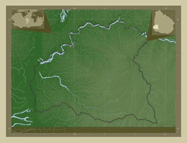 Сориано Департамент Уругвая Карта Высоты Окрашенная Вики Стиле Озерами Реками — стоковое фото