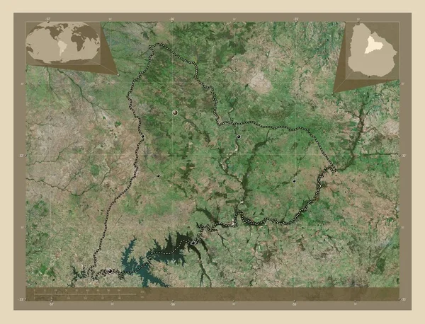 Tacuarembo 乌拉圭省 高分辨率卫星地图 该区域主要城市的所在地点 角辅助位置图 — 图库照片