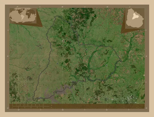 Такуарембо Департамент Уругвая Карта Спутника Низкого Разрешения Места Расположения Крупных — стоковое фото