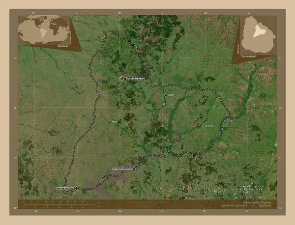 Такуарембо Департамент Уругвая Карта Спутника Низкого Разрешения Места Названия Крупных — стоковое фото