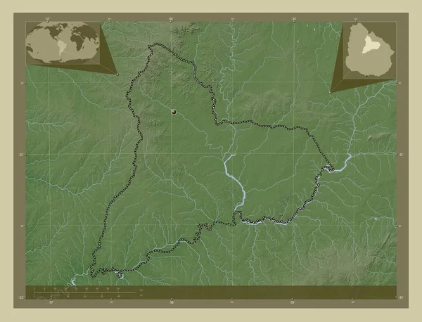 Tacuarembo Departament Urugwaju Mapa Wzniesień Kolorowa Stylu Wiki Jeziorami Rzekami — Zdjęcie stockowe