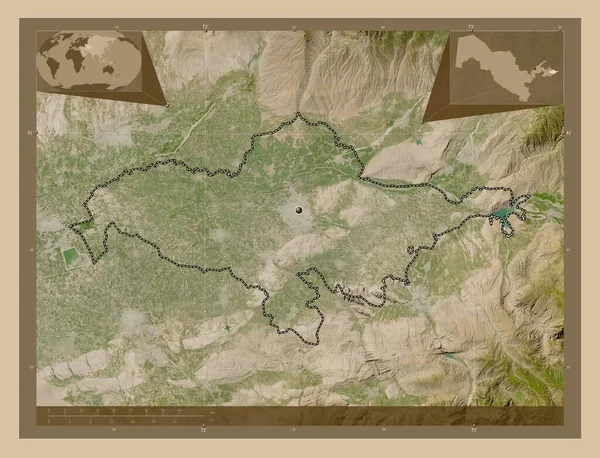 乌兹别克斯坦安集延地区 低分辨率卫星地图 角辅助位置图 — 图库照片