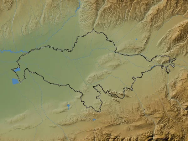 Andijon Región Uzbekistán Mapa Elevación Colores Con Lagos Ríos — Foto de Stock