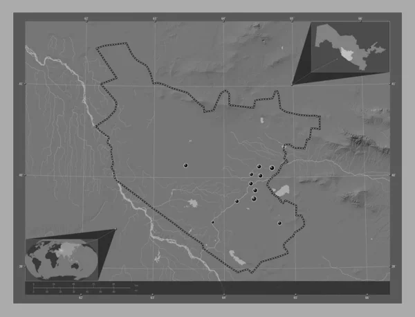 Bukhoro Região Uzbequistão Bilevel Mapa Elevação Com Lagos Rios Locais — Fotografia de Stock