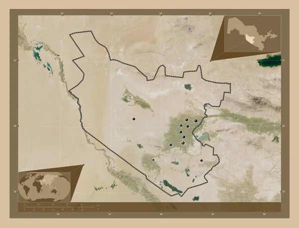 Bukhoro Región Uzbekistán Mapa Satelital Baja Resolución Ubicaciones Las Principales —  Fotos de Stock