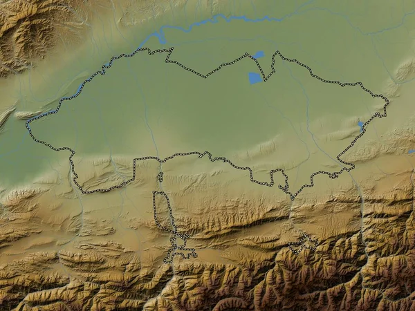 Ferghana Regio Oezbekistan Gekleurde Hoogtekaart Met Meren Rivieren — Stockfoto