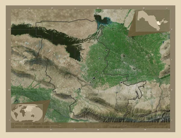Jalá Región Uzbekistán Mapa Satelital Alta Resolución Ubicaciones Las Principales —  Fotos de Stock