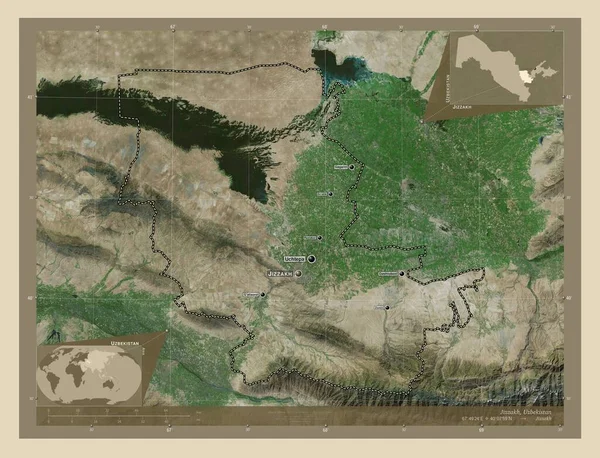 Chalé Região Uzbequistão Mapa Satélite Alta Resolução Locais Nomes Das — Fotografia de Stock