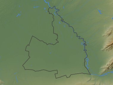 Sirdaryo, Özbekistan bölgesi. Gölleri ve nehirleri olan renkli yükseklik haritası