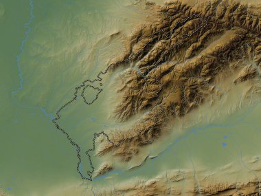 Taşkent, Özbekistan bölgesi. Gölleri ve nehirleri olan renkli yükseklik haritası