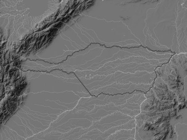 Apure, Venezuela eyaleti. Gölleri ve nehirleri olan çift seviyeli yükseklik haritası