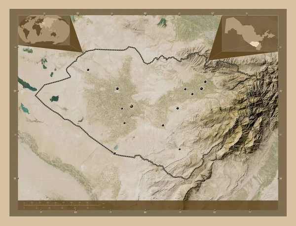 Kashkadarya Περιφέρεια Ουζμπεκιστάν Δορυφορικός Χάρτης Χαμηλής Ανάλυσης Τοποθεσίες Μεγάλων Πόλεων — Φωτογραφία Αρχείου