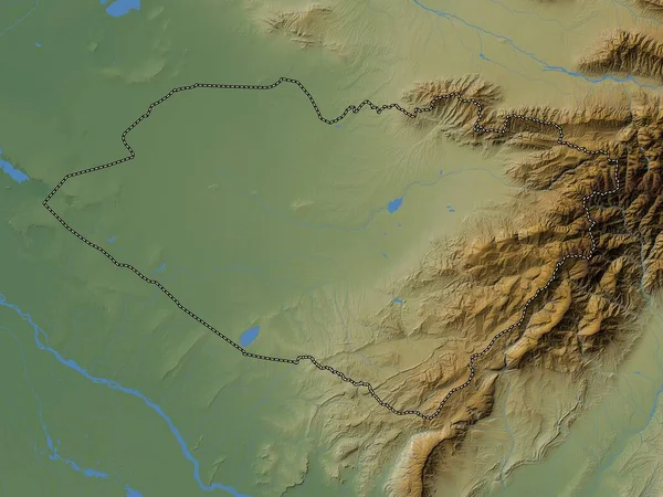 Kaszkadarja Region Uzbekistanu Kolorowa Mapa Wzniesień Jeziorami Rzekami — Zdjęcie stockowe