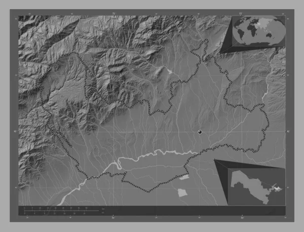 Наманган Область Узбекистана Карта Рельефа Билевела Озерами Реками Вспомогательные Карты — стоковое фото