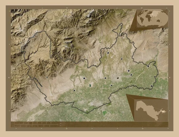 Namangan Región Uzbekistán Mapa Satelital Baja Resolución Ubicaciones Las Principales — Foto de Stock