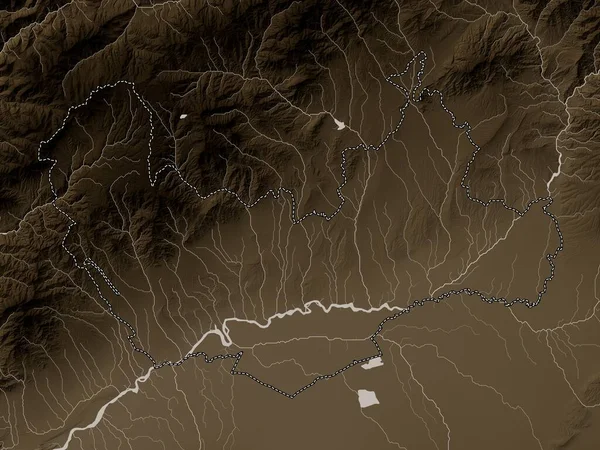 Наманган Область Узбекистана Карта Высот Окрашенная Сепиевые Тона Озерами Реками — стоковое фото