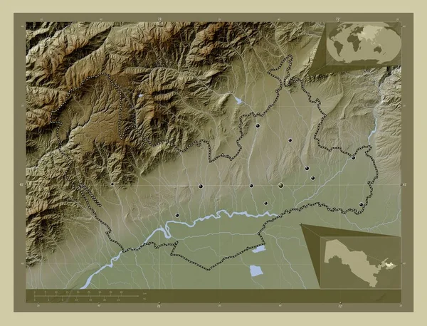 Namangan Región Uzbekistán Mapa Elevación Coloreado Estilo Wiki Con Lagos —  Fotos de Stock