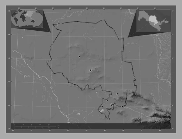 Навои Область Узбекистана Карта Рельефа Билевела Озерами Реками Места Расположения — стоковое фото