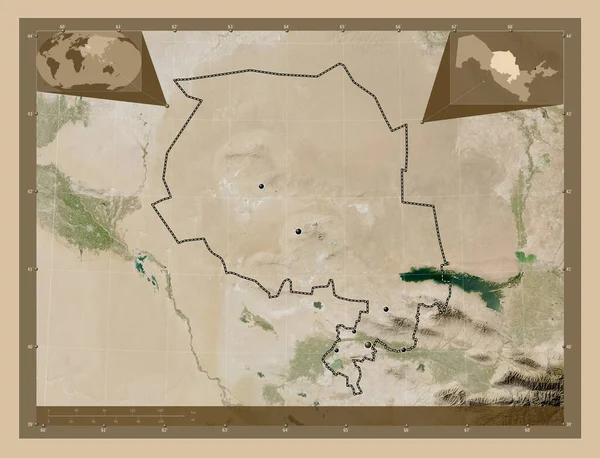 Navoi Region Uzbekistan Low Resolution Satellite Map Locations Major Cities — Stock Photo, Image