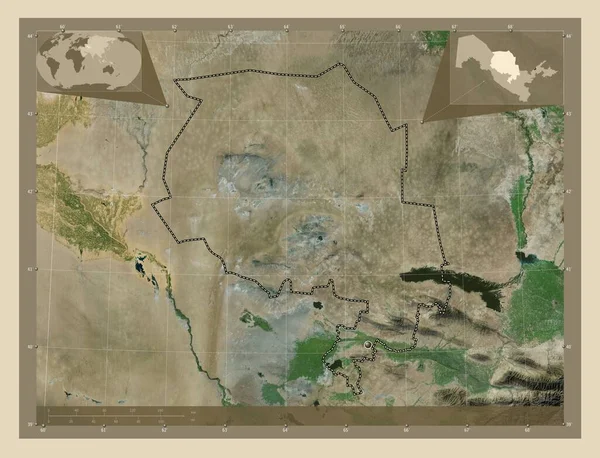 Ναβόι Περιφέρεια Ουζμπεκιστάν Υψηλής Ανάλυσης Δορυφορικός Χάρτης Γωνιακοί Χάρτες Βοηθητικής — Φωτογραφία Αρχείου