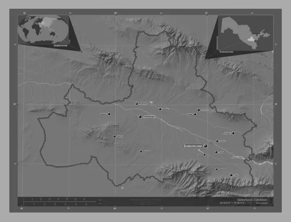 Самарканд Область Узбекистана Карта Рельефа Билевела Озерами Реками Места Названия — стоковое фото