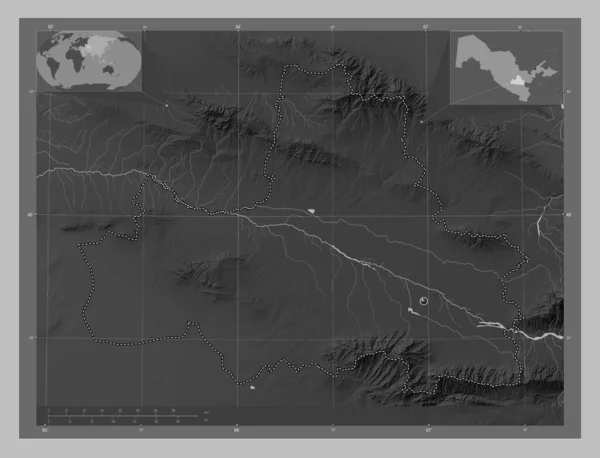 Samarcanda Regione Dell Uzbekistan Mappa Elevazione Scala Grigi Con Laghi — Foto Stock
