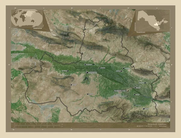 Samarkand Region Usbekistan Hochauflösende Satellitenkarte Orte Und Namen Der Wichtigsten — Stockfoto