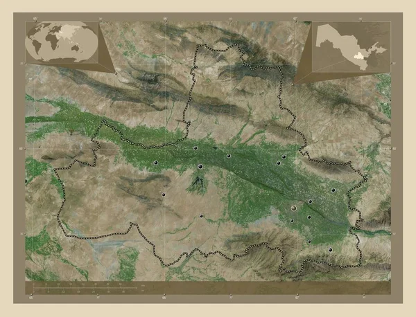Samarcanda Região Uzbequistão Mapa Satélite Alta Resolução Locais Das Principais — Fotografia de Stock