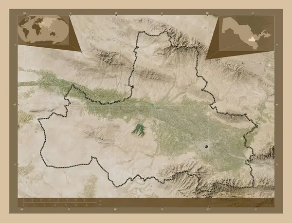 Samarkand Περιφέρεια Ουζμπεκιστάν Δορυφορικός Χάρτης Χαμηλής Ανάλυσης Γωνιακοί Χάρτες Βοηθητικής — Φωτογραφία Αρχείου