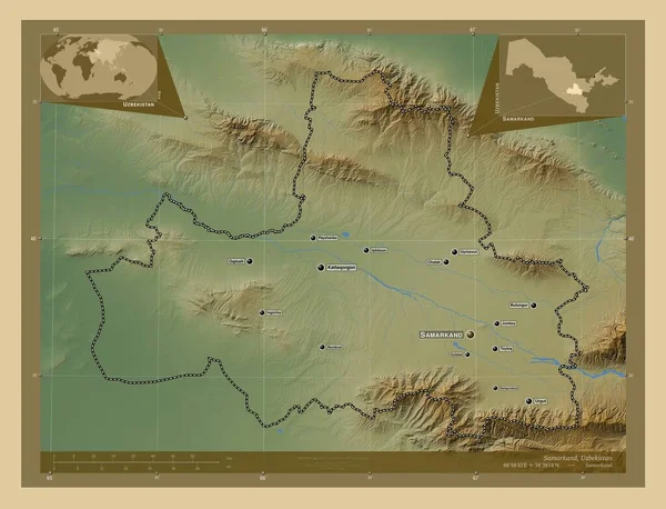 Самарканд Область Узбекистана Цветная Карта Высоты Озерами Реками Места Названия — стоковое фото