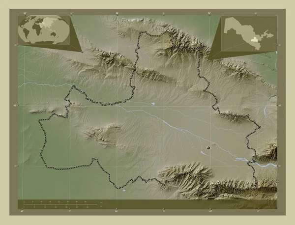 Samarkand Oblast Uzbekistánu Zdvihová Mapa Zbarvená Stylu Wiki Jezery Řekami — Stock fotografie