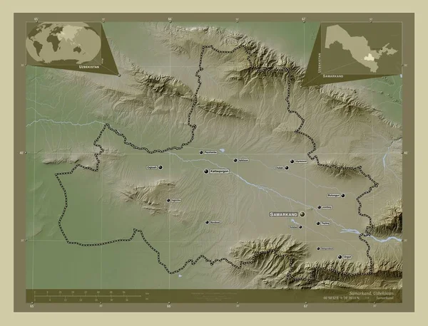 Samarcanda Região Uzbequistão Mapa Elevação Colorido Estilo Wiki Com Lagos — Fotografia de Stock