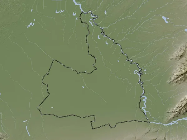 Sirdaryo, region of Uzbekistan. Elevation map colored in wiki style with lakes and rivers