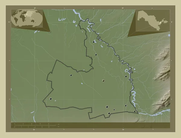 Sirdaryo Region Uzbekistan Elevation Map Colored Wiki Style Lakes Rivers — Stock Photo, Image