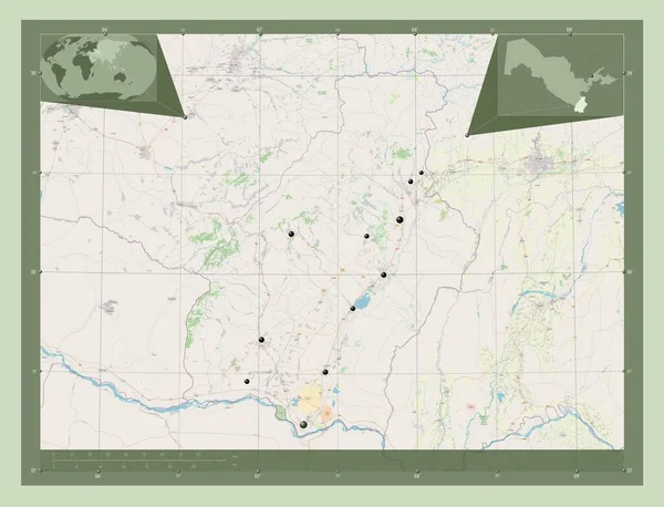 Surkhandarya Region Uzbekistanu Otwórz Mapę Ulic Lokalizacje Dużych Miast Regionu — Zdjęcie stockowe