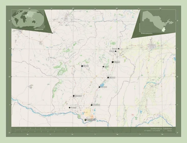 Surkhandarya Região Uzbequistão Abrir Mapa Rua Locais Nomes Das Principais — Fotografia de Stock