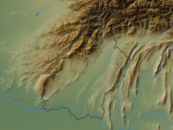 Surkhandarya Regione Dell Uzbekistan Mappa Elevazione Colorata Con Laghi Fiumi — Foto Stock