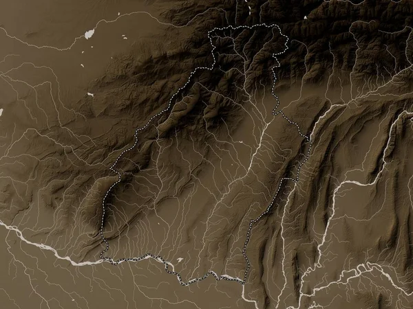 Surkhandarya Regione Dell Uzbekistan Mappa Elevazione Colorata Toni Seppia Con — Foto Stock