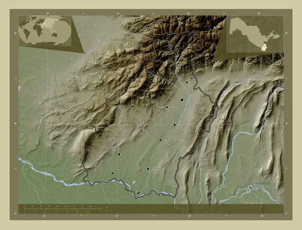 Surkhandarya Περιφέρεια Ουζμπεκιστάν Υψόμετρο Χάρτη Χρωματισμένο Στυλ Wiki Λίμνες Και — Φωτογραφία Αρχείου