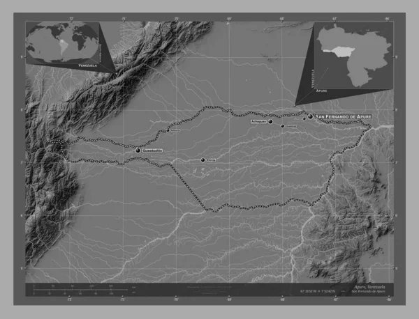 Apure Estado Venezuela Mapa Elevación Bilevel Con Lagos Ríos Ubicaciones —  Fotos de Stock