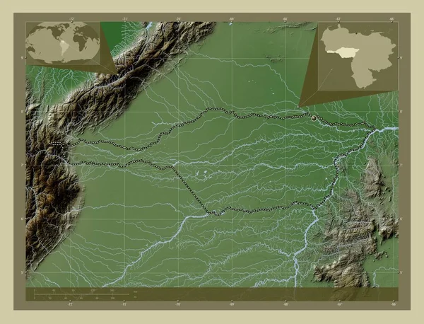 Apure Stát Venezuela Zdvihová Mapa Zbarvená Stylu Wiki Jezery Řekami — Stock fotografie