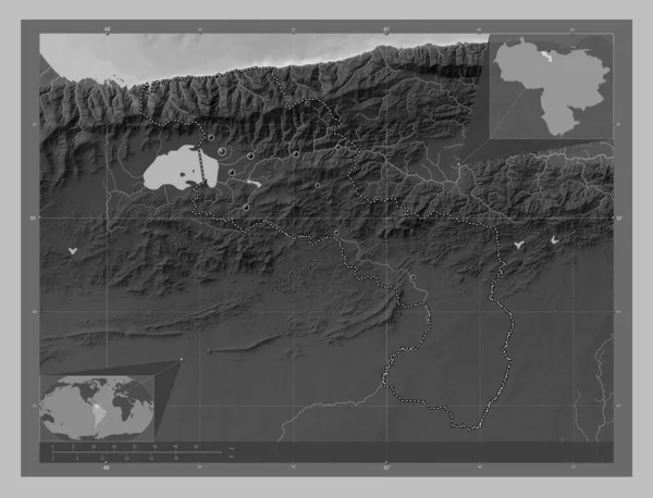 Арагуа Штат Венесуэла Карта Высот Оттенках Серого Озерами Реками Места — стоковое фото