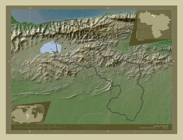 Aragua Πολιτεία Της Βενεζουέλας Υψόμετρο Χάρτη Χρωματισμένο Στυλ Wiki Λίμνες — Φωτογραφία Αρχείου