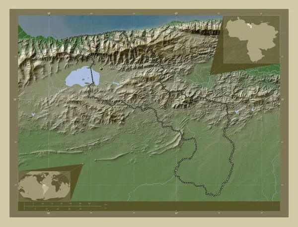 Aragua Πολιτεία Της Βενεζουέλας Υψόμετρο Χάρτη Χρωματισμένο Στυλ Wiki Λίμνες — Φωτογραφία Αρχείου