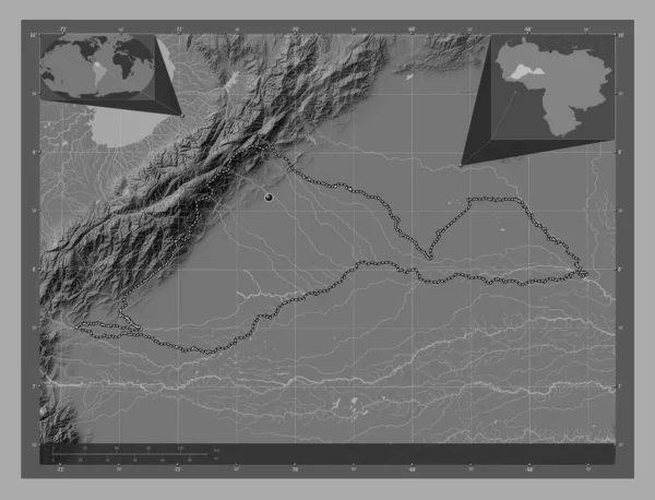 Barinas Stan Wenezuela Dwupoziomowa Mapa Jeziorami Rzekami Pomocnicze Mapy Położenia — Zdjęcie stockowe