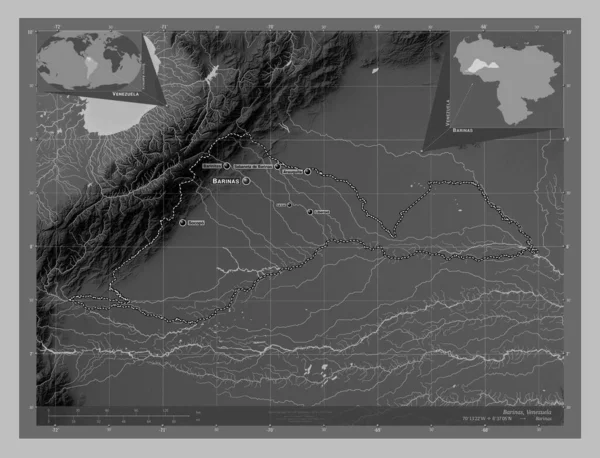 Баринас Штат Венесуэла Карта Высот Оттенках Серого Озерами Реками Места — стоковое фото